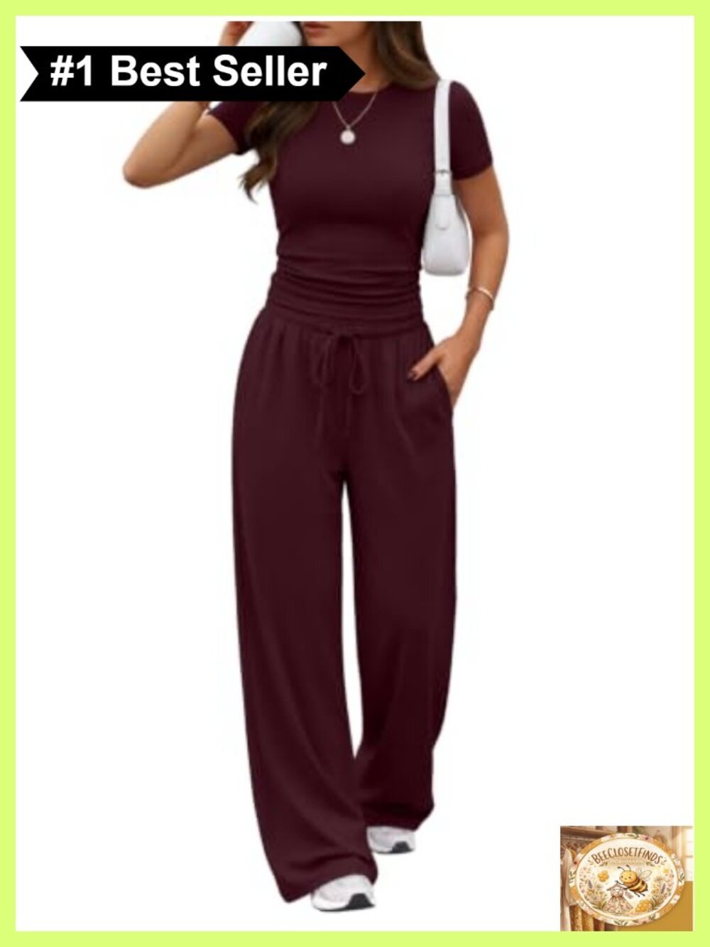 Women's 2 Piece Lounge Set with Pockets Rayon Spandex Short Sleeve Wide Leg